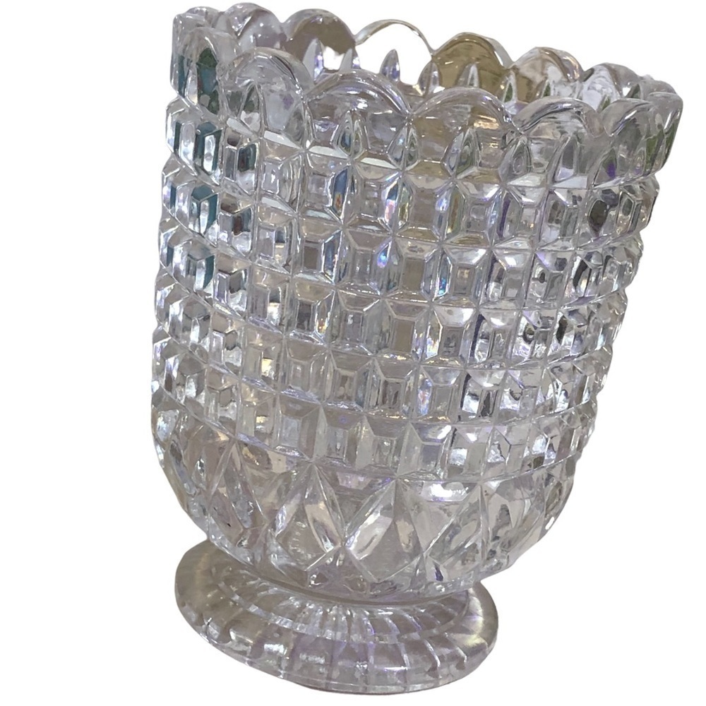 Vintage Crystal Waffle Block Pedestal Spooner 4.5” Tall - Picture 5 of 10